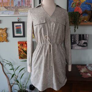 Athleta Women's Zuma Printed Shirt Dress Size XS Viper Gray V Neck Long Sleeve
